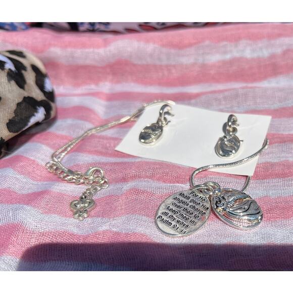 Angel Religious Psalm 91:11 Angelic Protection Necklace Set Retro Deadstock NEW - Picture 10 of 11